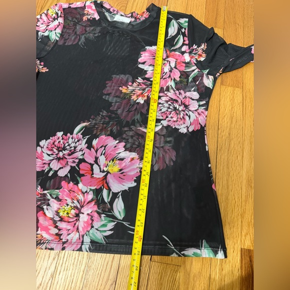 Johnny Was Black Sheer Floral Mesh Top with Pink Flowers - Picture 11 of 12